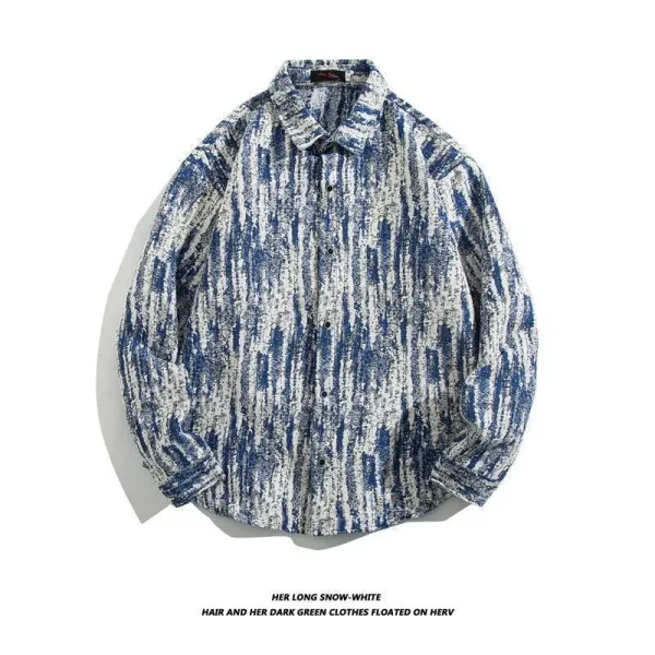 Design Aztec Print Long-Sleeve Button-Up Shirt Black White Tops Shirt - 14