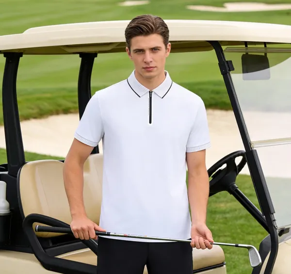 Design Zip-Neck Polo White Tops Polo - 2
