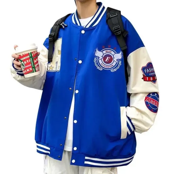 Design Varsity Jacket Navy and Cream Embroidered Letter A Basketball Patch Jacket Outerwear Jacket - 27