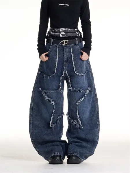 Design Distressed Wide-Leg Jeans Blue - 2