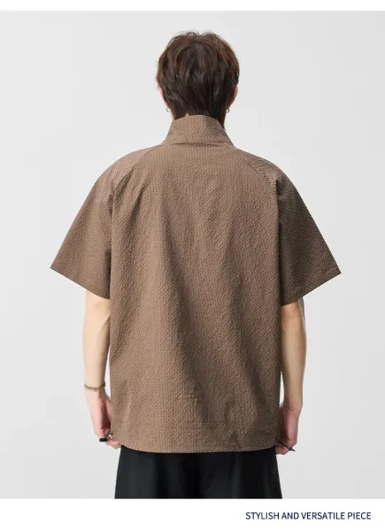 Design Waffle-Textured Half-Zip Poncho Top Brown - 16