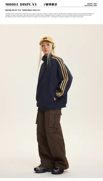Design Track Jacket Navy with Gold Stripes Outerwear - 8