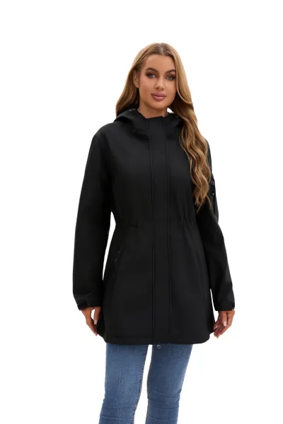 Design Water-Resistant Hooded Trench Coat in Black Outerwear - 13