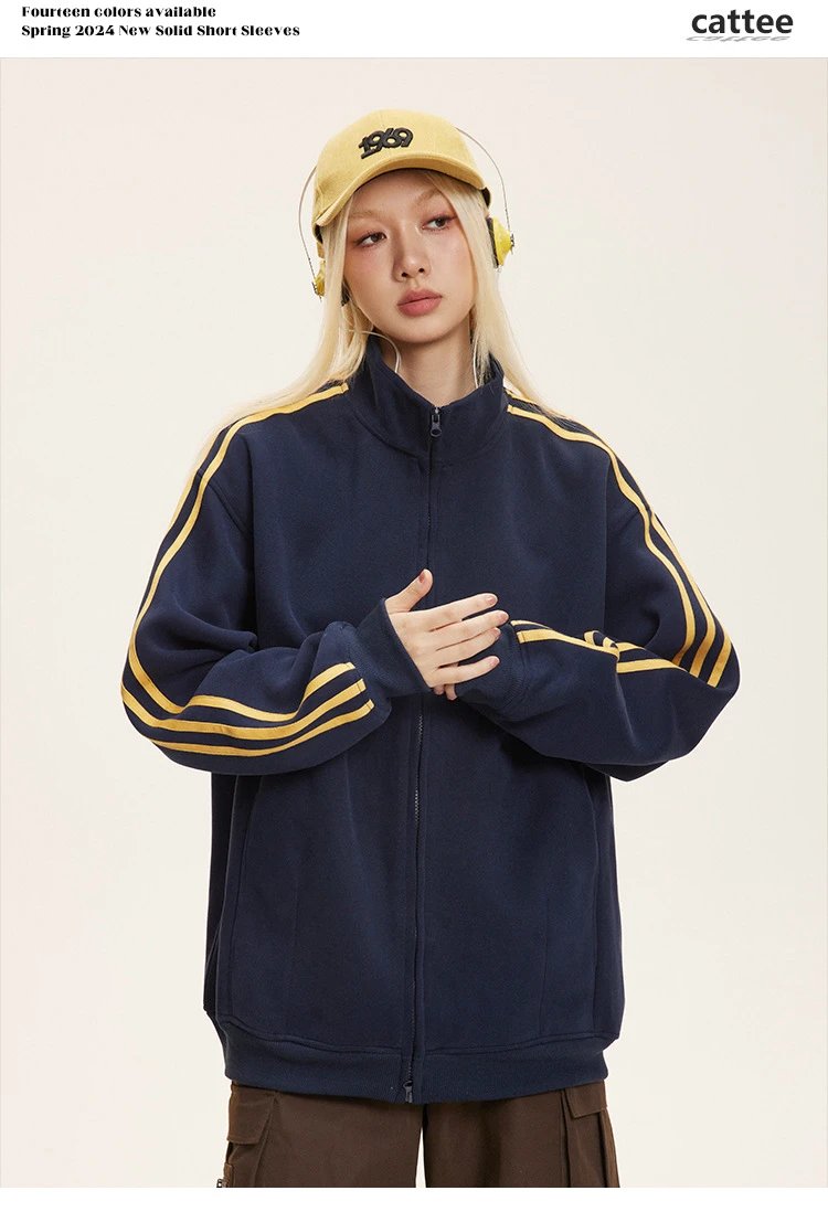 Design Track Jacket Navy with Gold Stripes Outerwear - 12