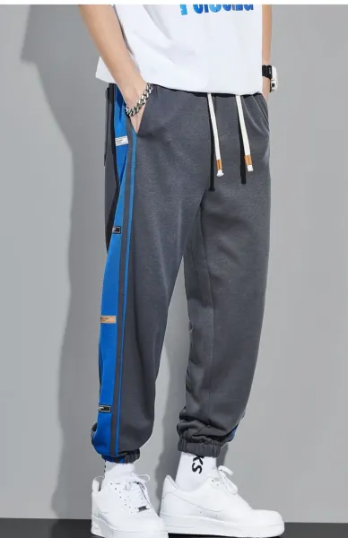 Design Track Pants with Blue Side Panel Gray Sweatpants - 19