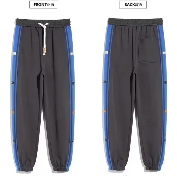 Design Track Pants with Blue Side Panel Gray Sweatpants - 22