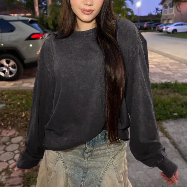 Design Acid Wash Olive Long Sleeve Tee T-Shirts - 19