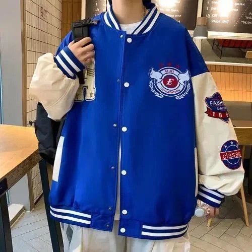 Design Varsity Jacket Navy and Cream Embroidered Letter A Basketball Patch Jacket Outerwear Jacket - 32