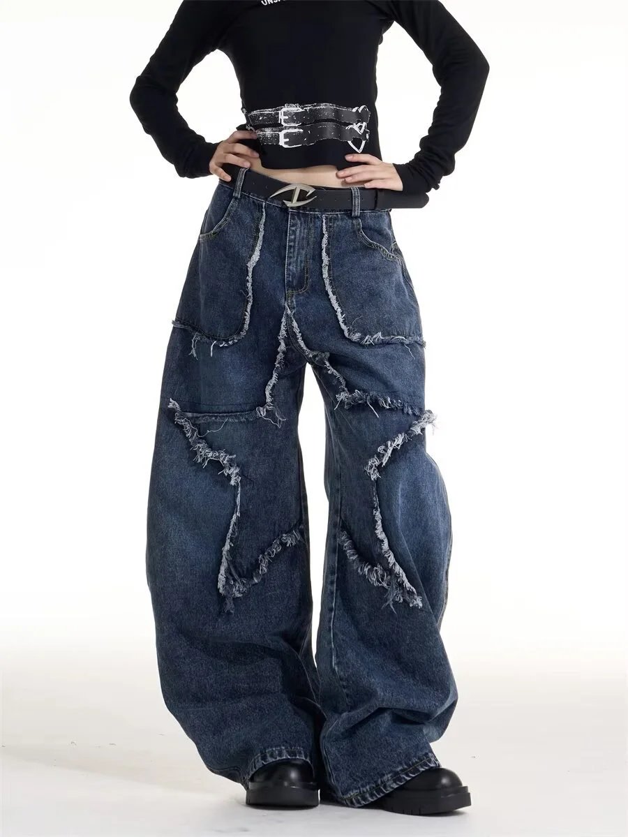 Design Distressed Wide-Leg Jeans Blue - 7