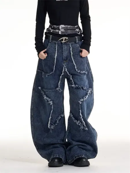 Design Distressed Wide-Leg Jeans Blue - 10