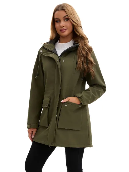 Design Parka-Style Hooded Coat Army Green Outerwear - 7