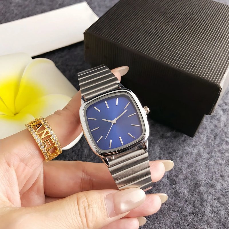 Square Dial Silver-Tone Stainless Steel Watch Watches