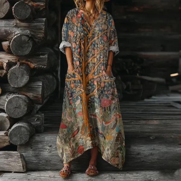 Design Botanical Tree Print Maxi Dress Multicolor - 1