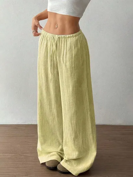 Design Wide-Leg Crinkle Cotton Pants White - 33