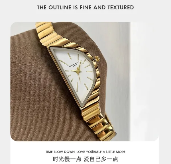 Design Triangle Dial Gold Tone Quartz Watch Watches - 10