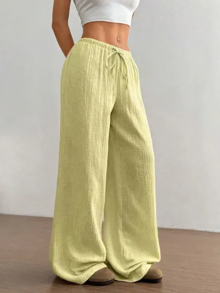 Design Wide-Leg Crinkle Cotton Pants White - 35