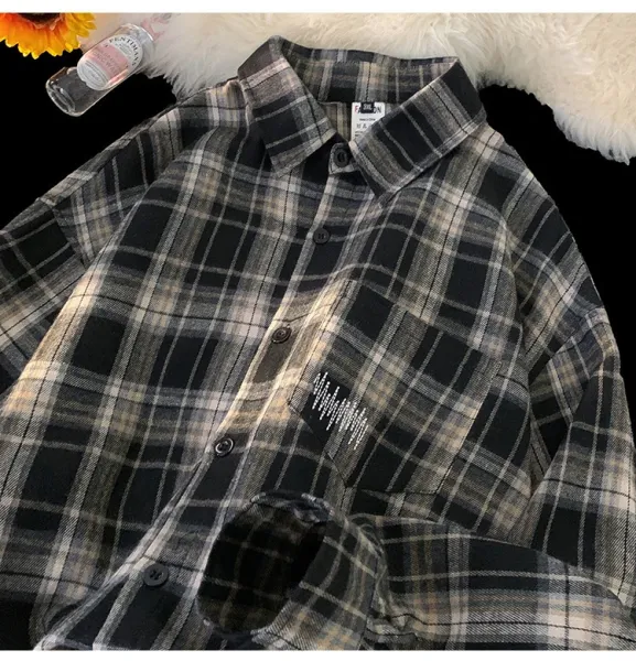 Design Flannel Shirt Brown Gray Plaid Shirt - 4