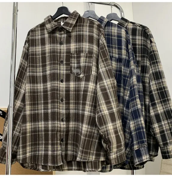 Design Flannel Shirt Brown Gray Plaid Shirt - 5