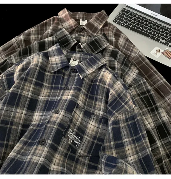 Design Flannel Shirt Brown Gray Plaid Shirt - 8