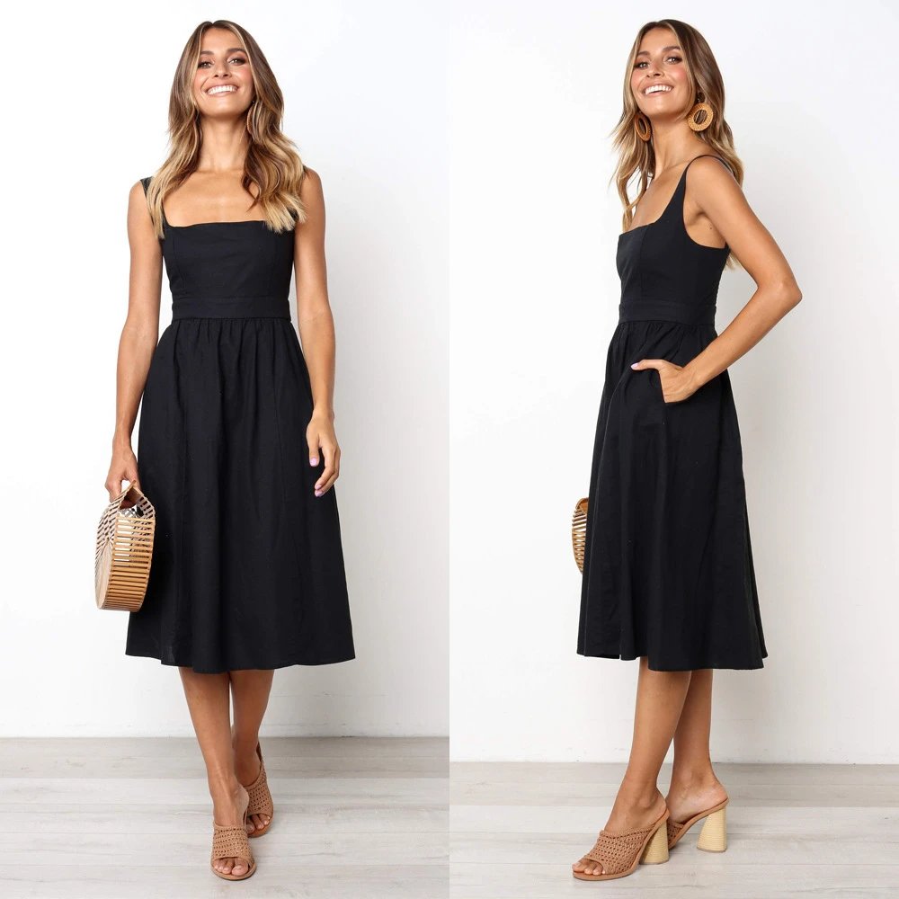 Design Square Neck Midi Dress White - 21