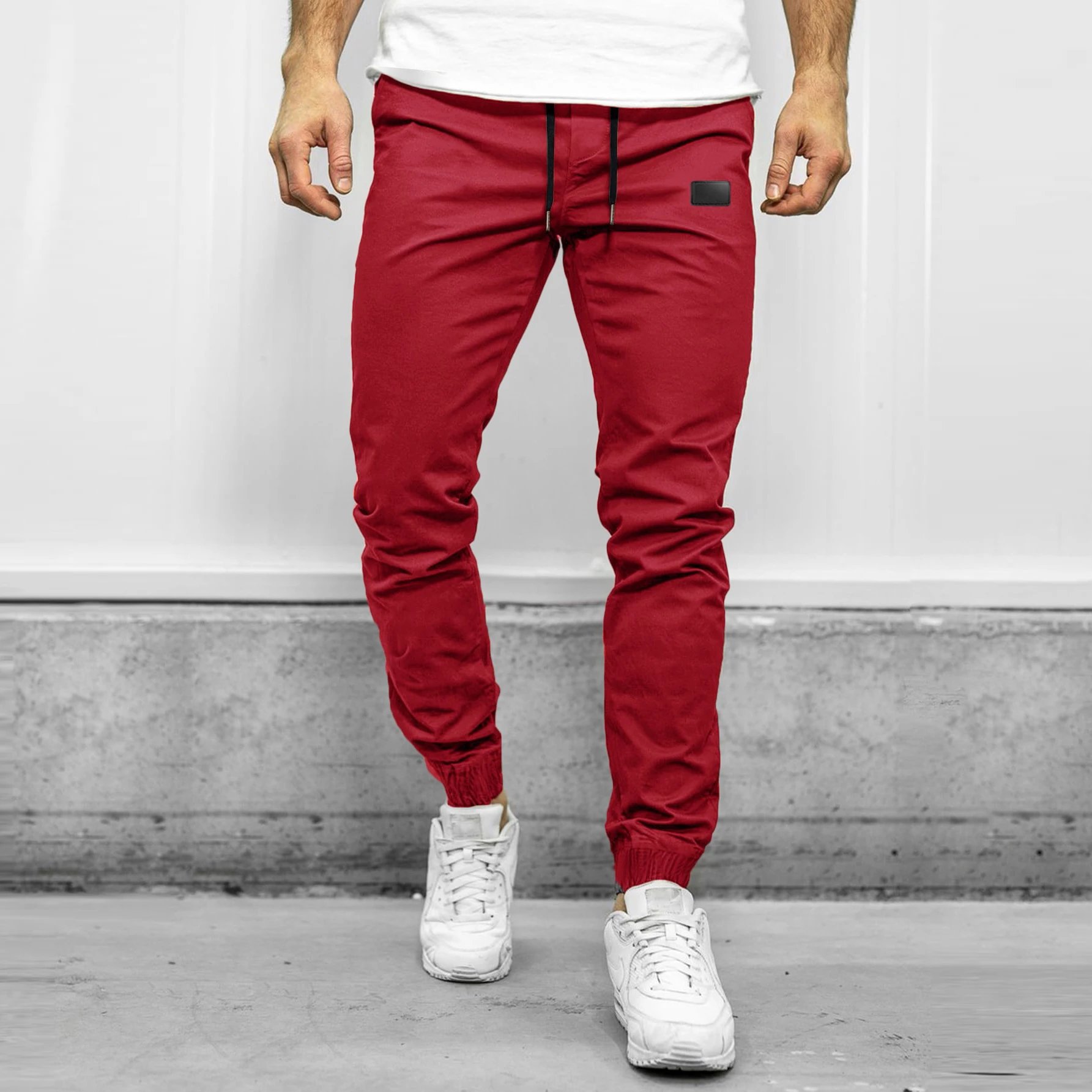 Design Jogger Pants Black with Drawstring Waist and Cuff Detail - 13