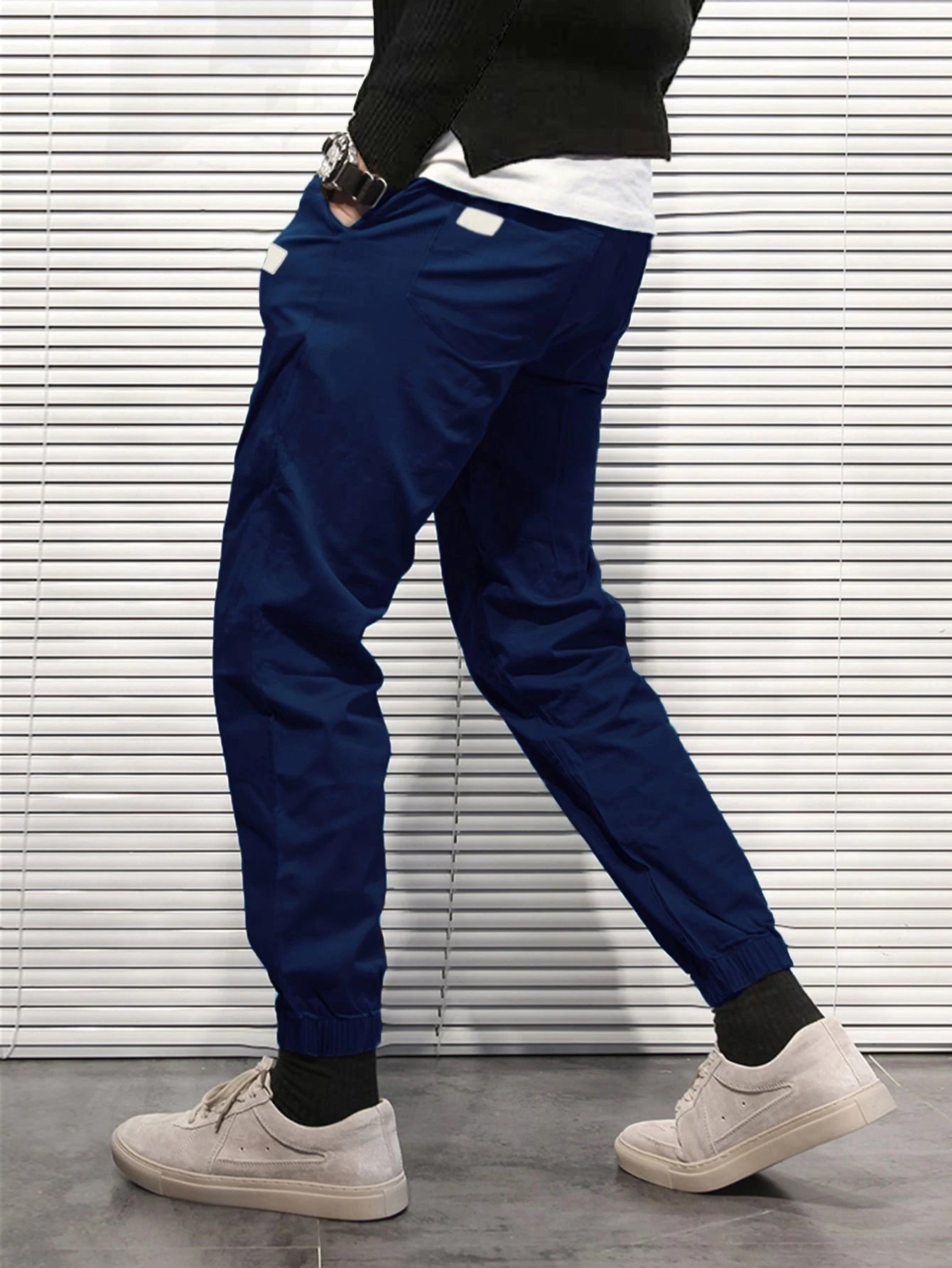 Design Jogger Pants Black with Drawstring Waist and Cuff Detail - 7
