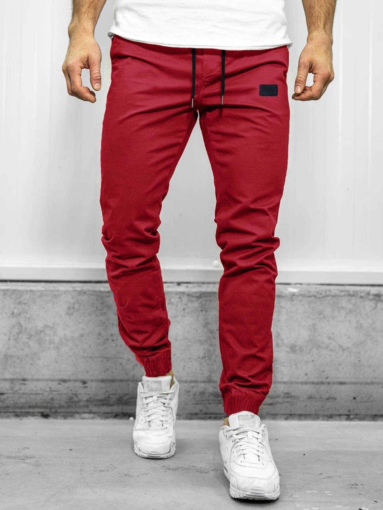 Design Jogger Pants Black with Drawstring Waist and Cuff Detail - 8