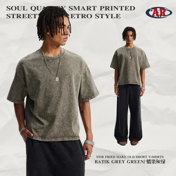 Design AR Stir Fried Make Old Short T-Shirt Batik Grey Green T-Shirt T-Shirts - 1