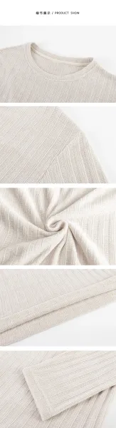 Design Ribbed Long-Sleeve Crewneck Sweater Beige Tops.sweater - 15