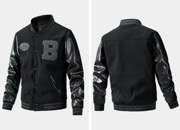Mitchell & Ness Letterman Jacket Gray Black Outerwear Jacket - 8