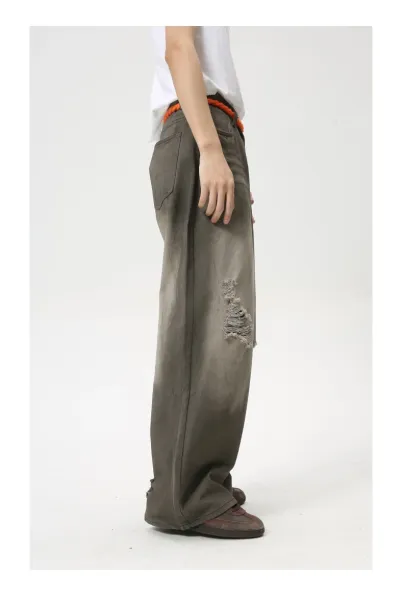Design Wide-Leg Distressed Gray Jeans - 15