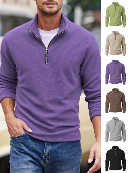 Design Quarter-Zip Fleece Pullover Black Sweater - 3