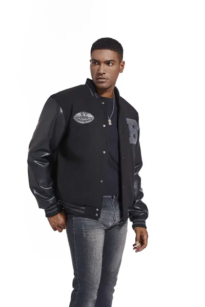 Mitchell & Ness Letterman Jacket Gray Black Outerwear Jacket - 28