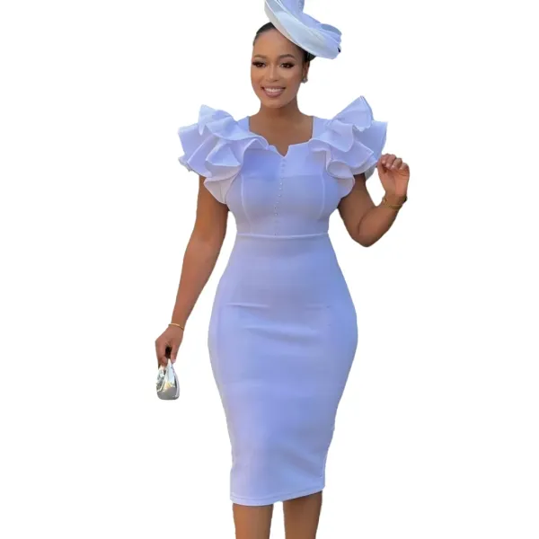 Design Metamorphosis Girl Ruffled Sleeve Bodycon Dress White Dress - 46