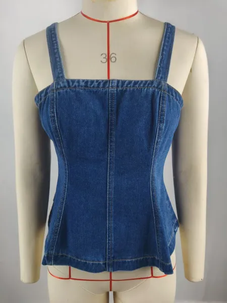 Design Denim Corset Top Blue Women's Vest-Top Vest Top - 19