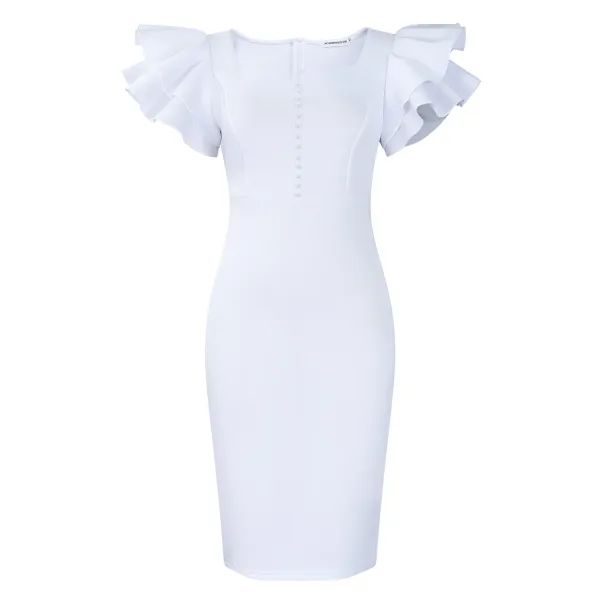 Design Metamorphosis Girl Ruffled Sleeve Bodycon Dress White Dress - 48