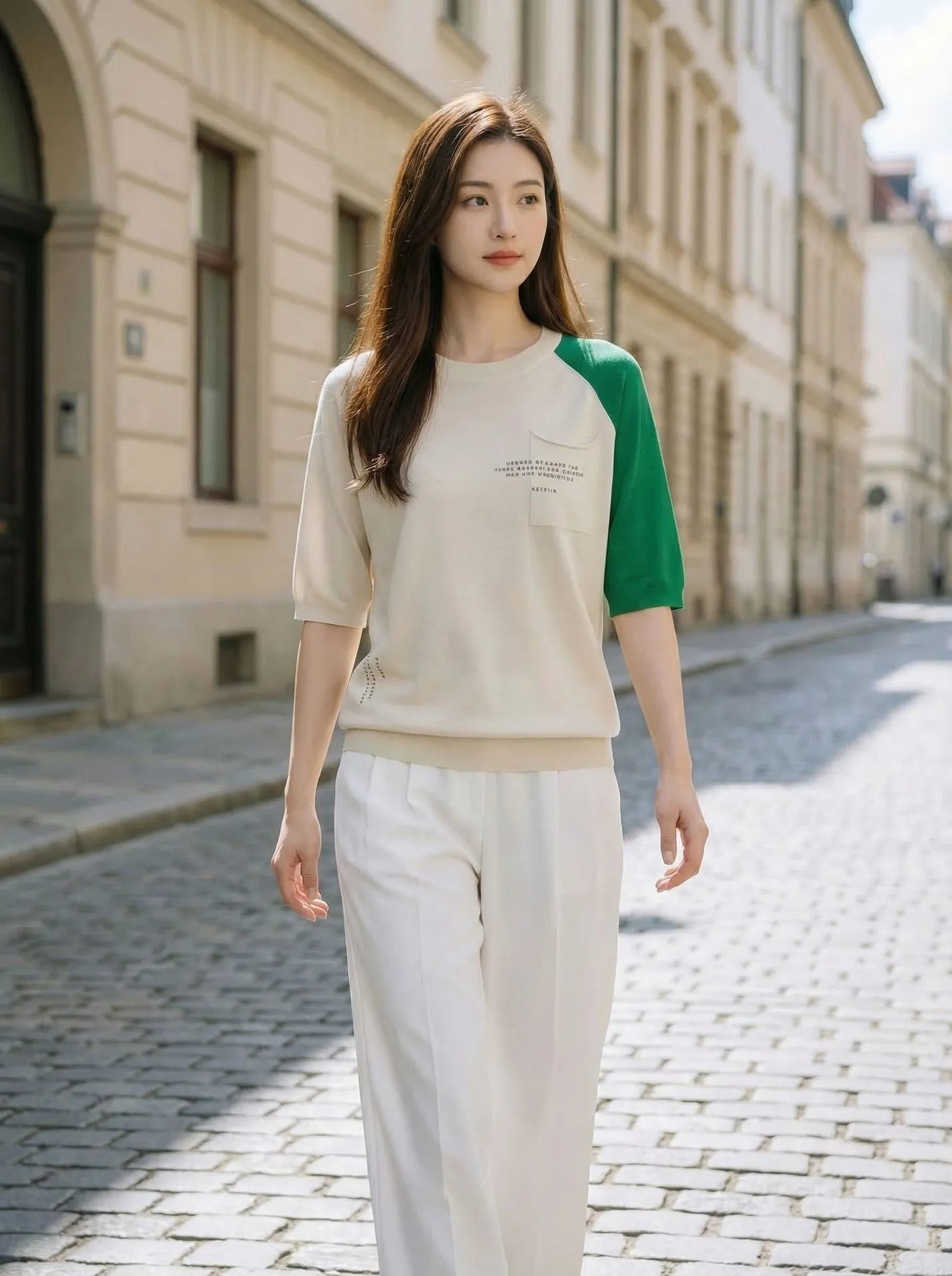 Design Color-Block Pocket Knit Top Gray and Blue Pants Set Casual Set - 4