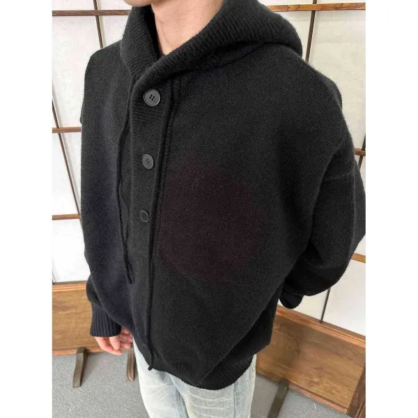 Design Shawl Collar Knit Cardigan Black Outerwear.cardigan - 1