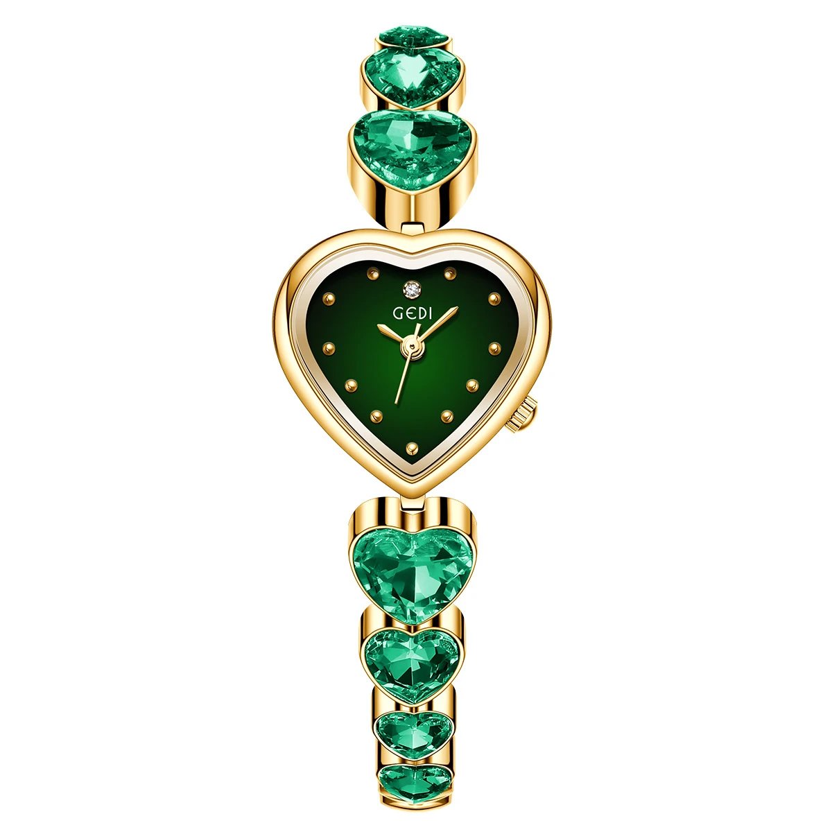 Design GEDI Heart-Shaped Emerald Green Quartz Watch Watches