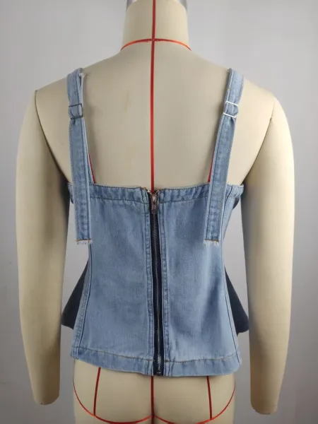 Design Denim Corset Top Blue Women's Vest-Top Vest Top - 24