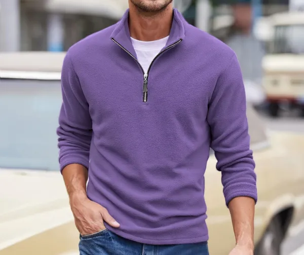 Design Quarter-Zip Fleece Pullover Black Sweater - 41