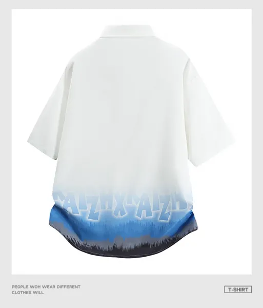 Design Oversized Short-Sleeve Button-Up Shirt with Gradient Dip-Dye Hem Tops Shirt - 15