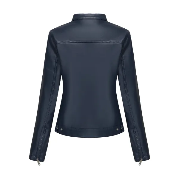 Design Faux Leather Moto Jacket Navy - 40