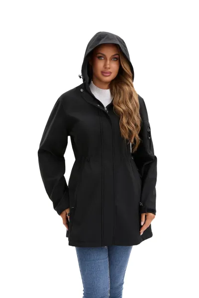 Design Water-Resistant Hooded Trench Coat in Black Outerwear - 11