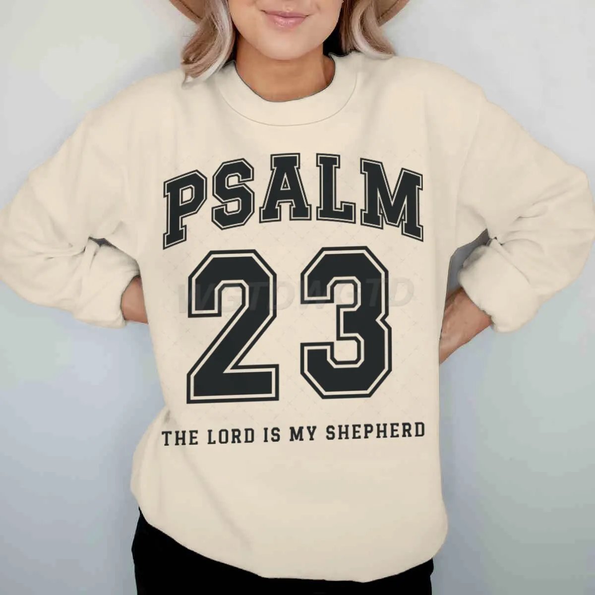 Design Psalm 23 The Lord Is My Shepherd Graphic Sweatshirt Beige Sweater - 1