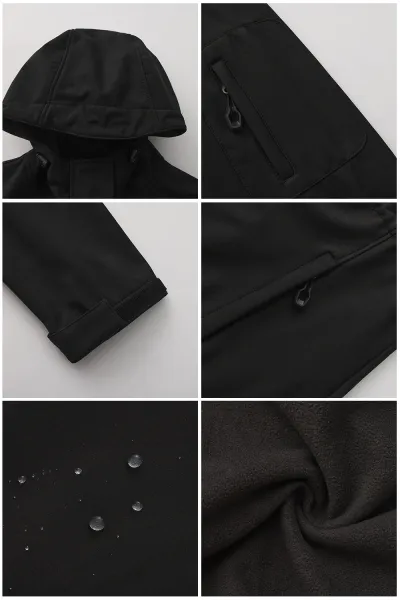 Design Water-Resistant Hooded Trench Coat in Black Outerwear - 21