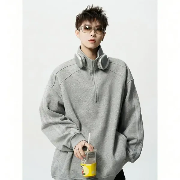 Design Half-Zip Oversized Hoodie Gray - 1