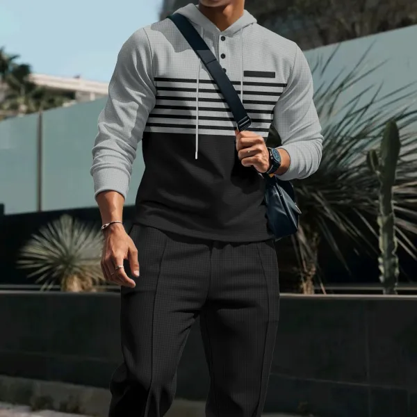 Design Waffle-Knit Hoodie and Jogger Set White / Gray - 8