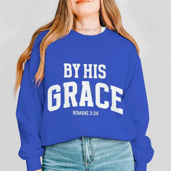 Design By His Grace Romans 3:24 Blue Cropped Sweatshirt Hoodie - 1
