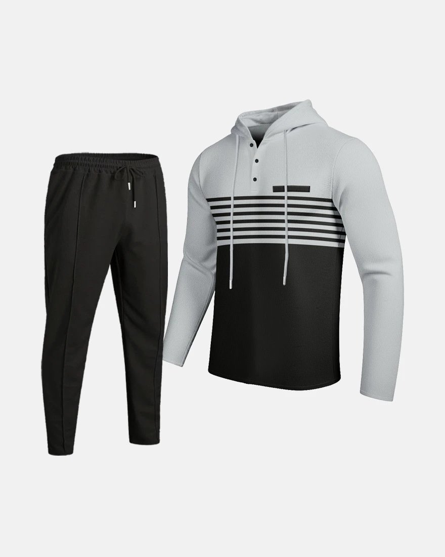 Design Waffle-Knit Hoodie and Jogger Set White / Gray - 9